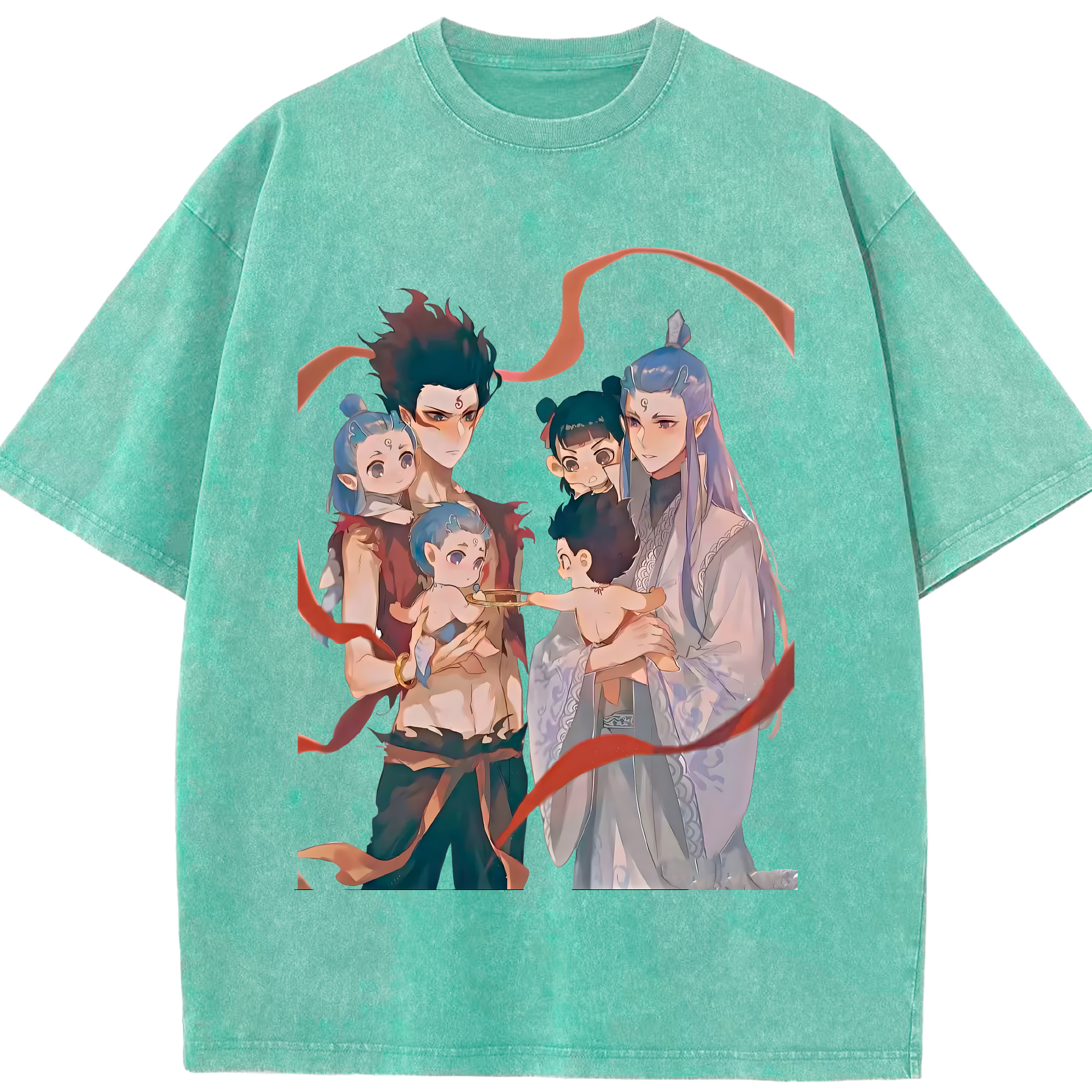 （画像用） Ne Zha 2 ナタ 魔童の大暴れ 綿100% ヴィンテージ風 半袖Tシャツ（フロントプリント）